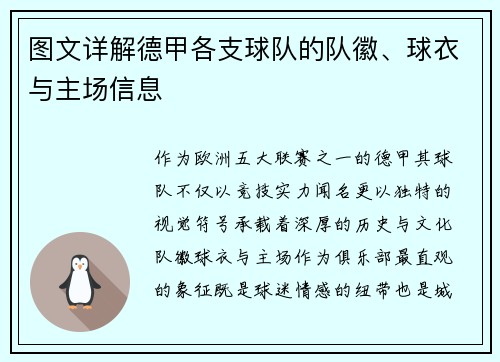 图文详解德甲各支球队的队徽、球衣与主场信息