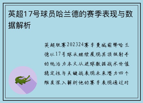 英超17号球员哈兰德的赛季表现与数据解析