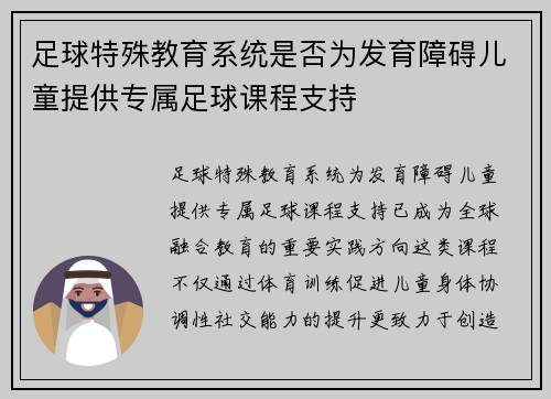 足球特殊教育系统是否为发育障碍儿童提供专属足球课程支持